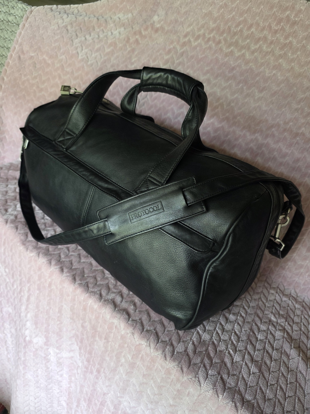 Black Leather Travel Duffel Bag for Men